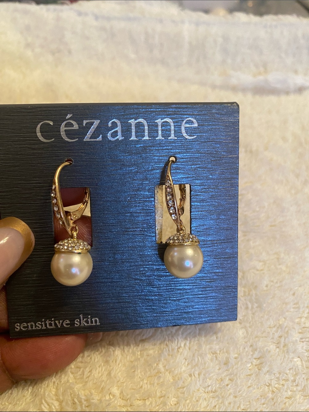 cezanne Gold Tone Pearl Drop Earrings with Crystal Accents